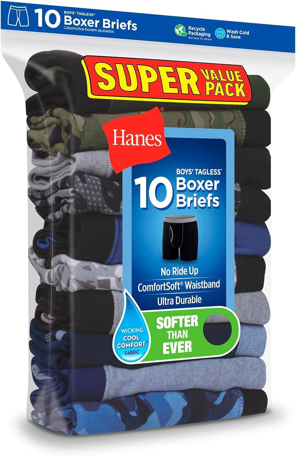 Boys Printed Boxer Briefs with Comfortsoft Waistband 10-Pack