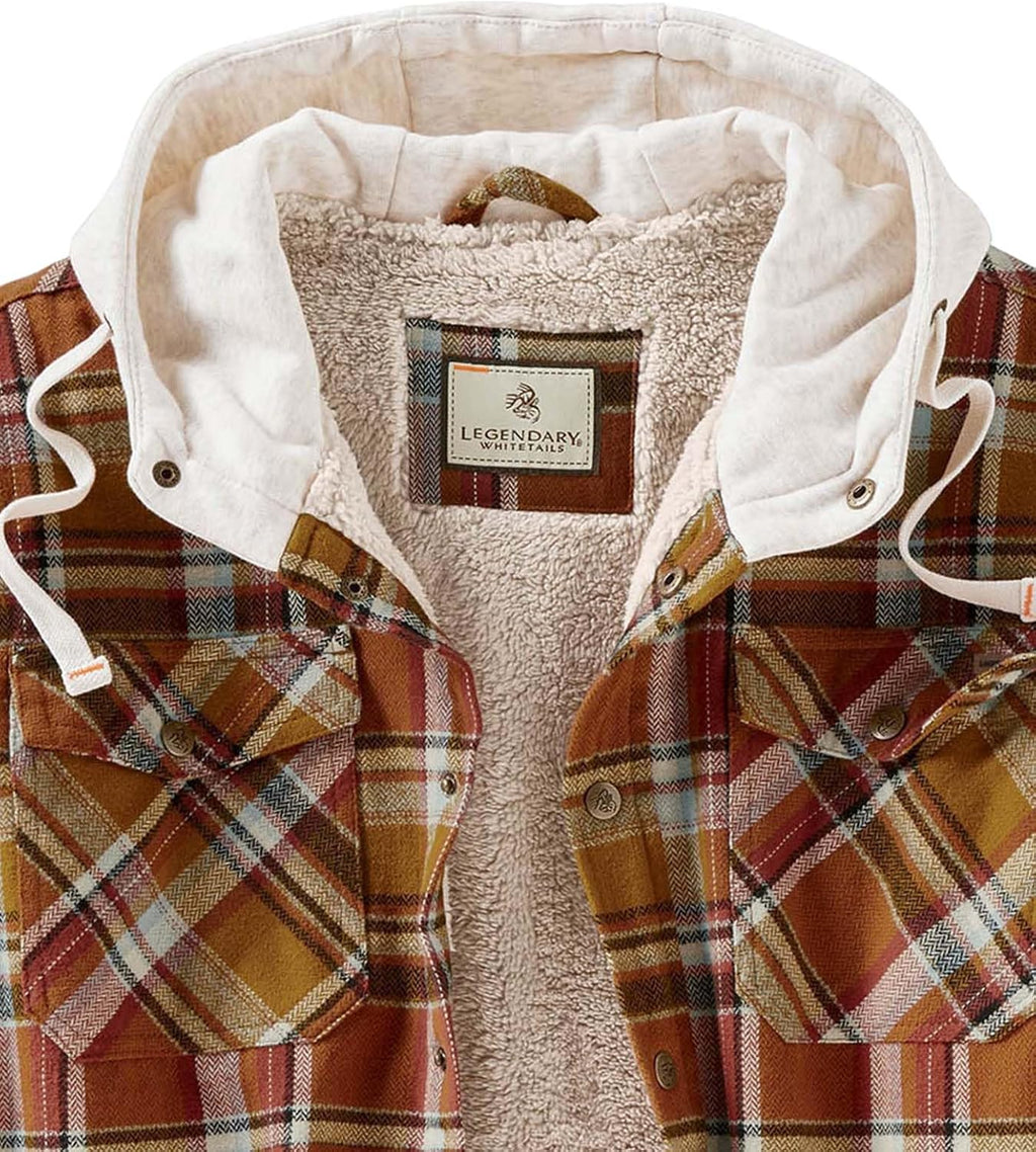 Men'S Camp Night Berber Lined Hooded Flannel Shirt Jacket